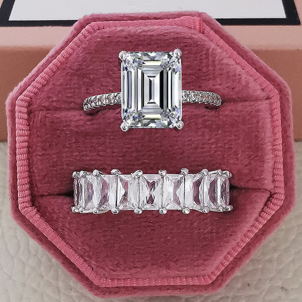 Choucong Brand Classical Jewelry Wedding Rings 925 Sterling Silver Fill Emerald Cut 5A Cubic Zircon CZ Diamond Gemstones Party Women Couple Bridal Rin