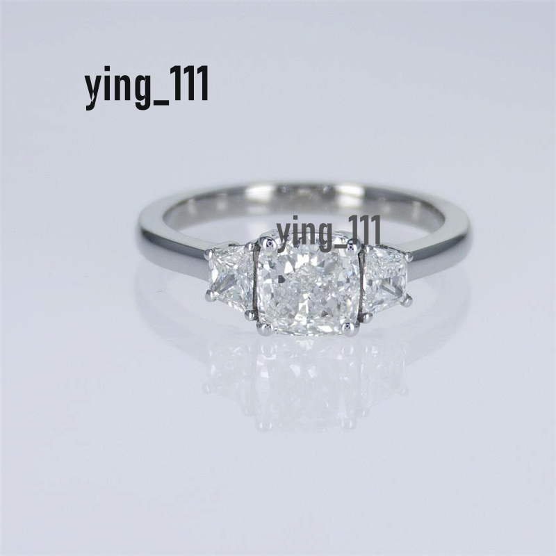 18K Solid White Gold 1.0ct Cushion Cut Trapeziod Cut Luxuery Fashion Lab Grown Diamond Engagement Ring For Women