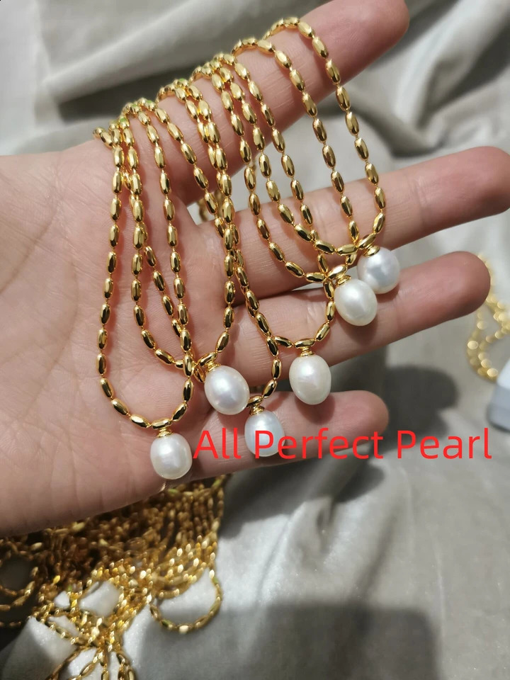 With 18K Gold Beads Chian Real Pearl Choker Necklace er T Show Runway Gown Rare INS Japan Korean Boho Top 250407