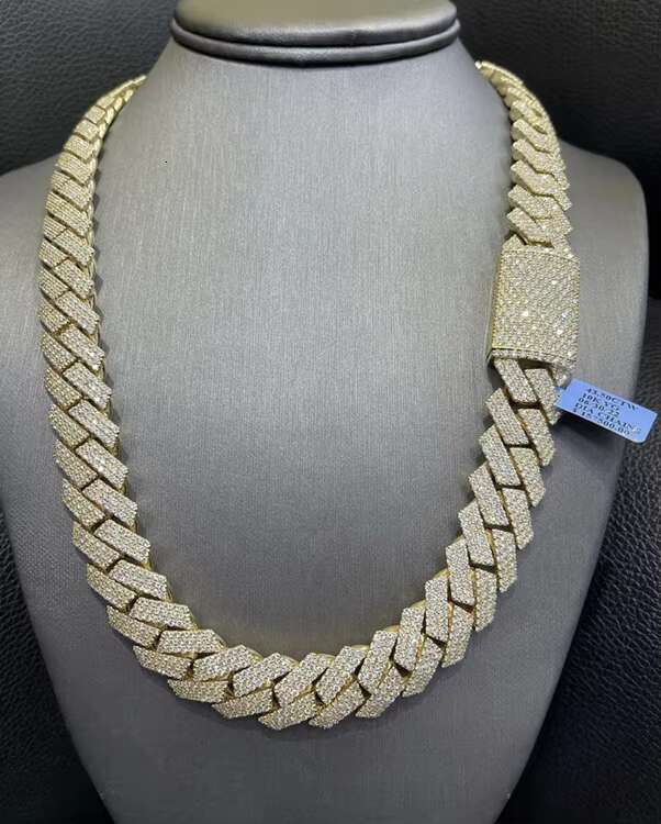 925 Sterling Silver 20mm Wide Vvs Moissanite Plated 14k Gold Cuban Link Chain for Necklace bracelet