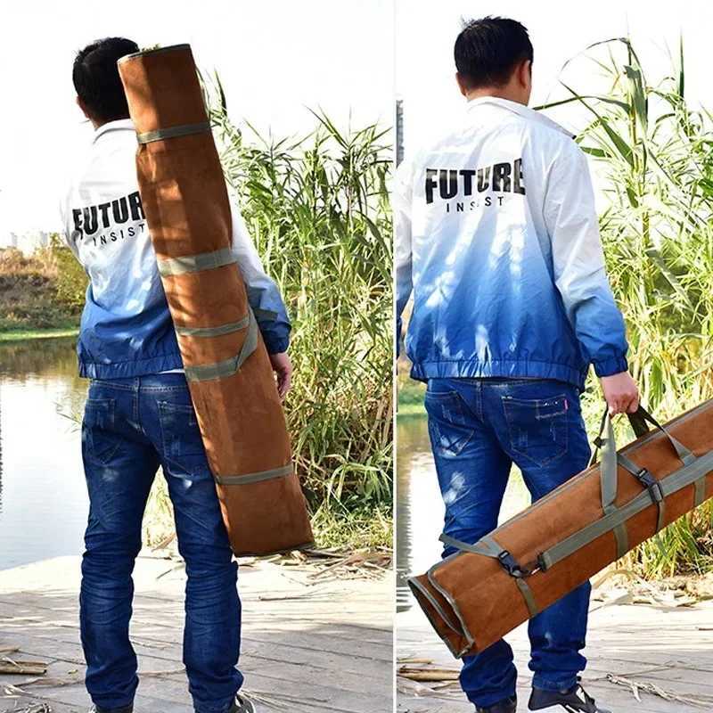 120cm 130cm 150cm Canvas Fishing Bag Waterproof Fishing Rod Umbrella Tackle Gear Storage Case Portable Roll Up Shoulder Bags Z250411