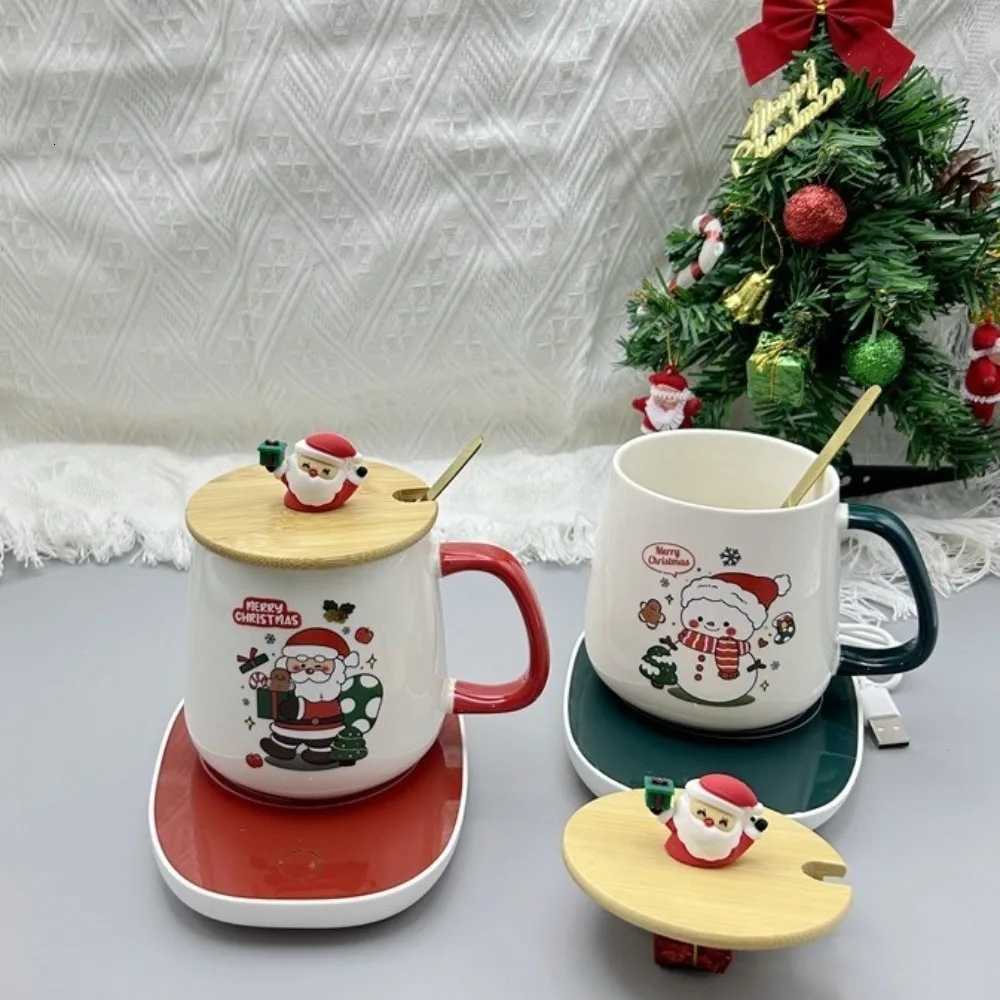 Christmas New Merry Christmas Gifts Kit Wooden Lid Santa Claus Pattern Coffee Cup Spoon Sets Warm 55 Snowman Teaspoon for Office Home Use Y251112