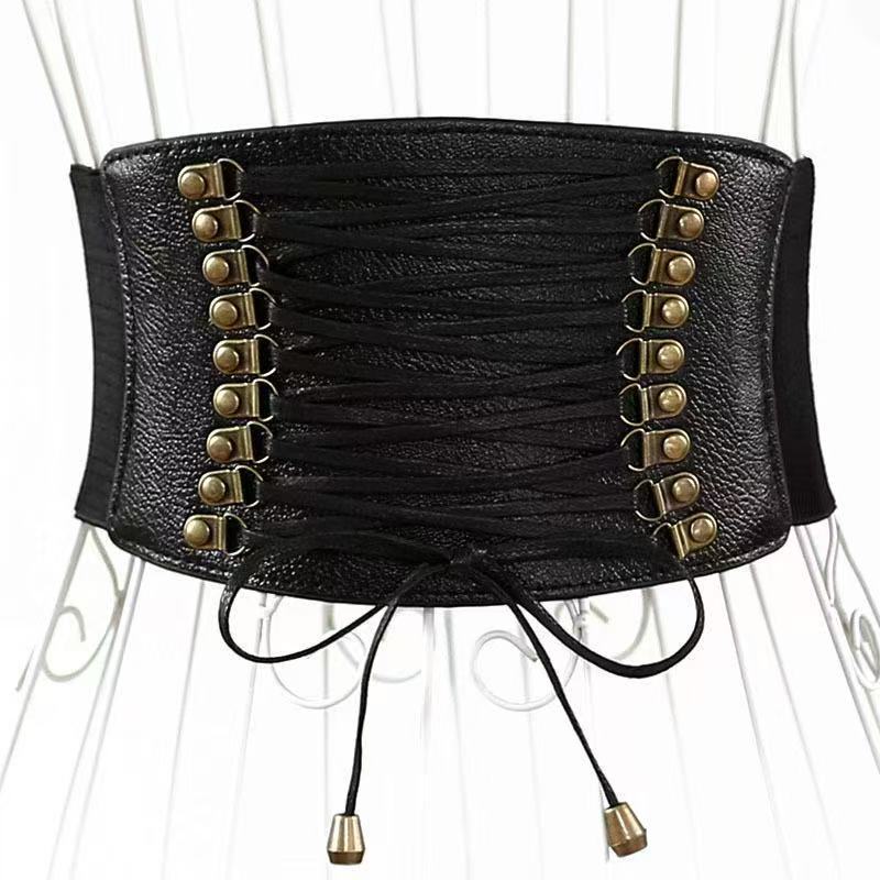 Super waist seal women's fashionable elastic tassel wide belt decorative skirt