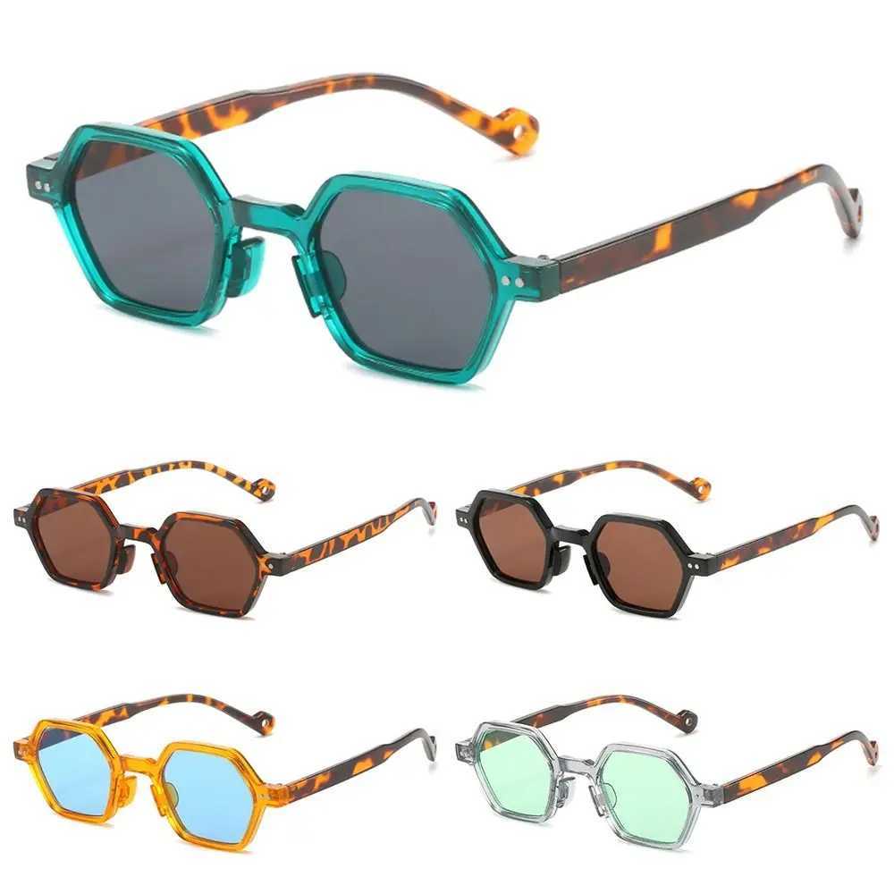 Retro Polygon Square Sunglasses Vintage Y2K Hexagon Shades Clear Ocean Lens Rivets Sun Glasses Trendy UV400 Glasses for UnisexC250411