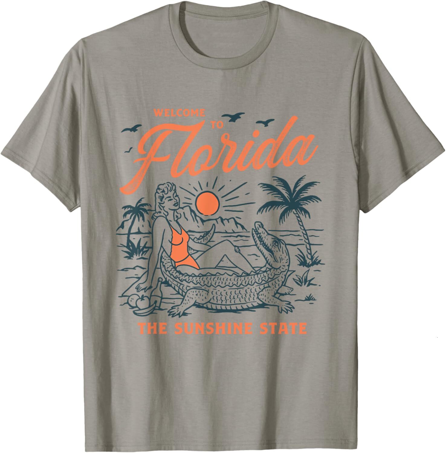 T shirt for Mens Welcome to Florida funny vintage gator beach sunshine state Graphic Tee Casual Tops Clothes Short sleeve cool