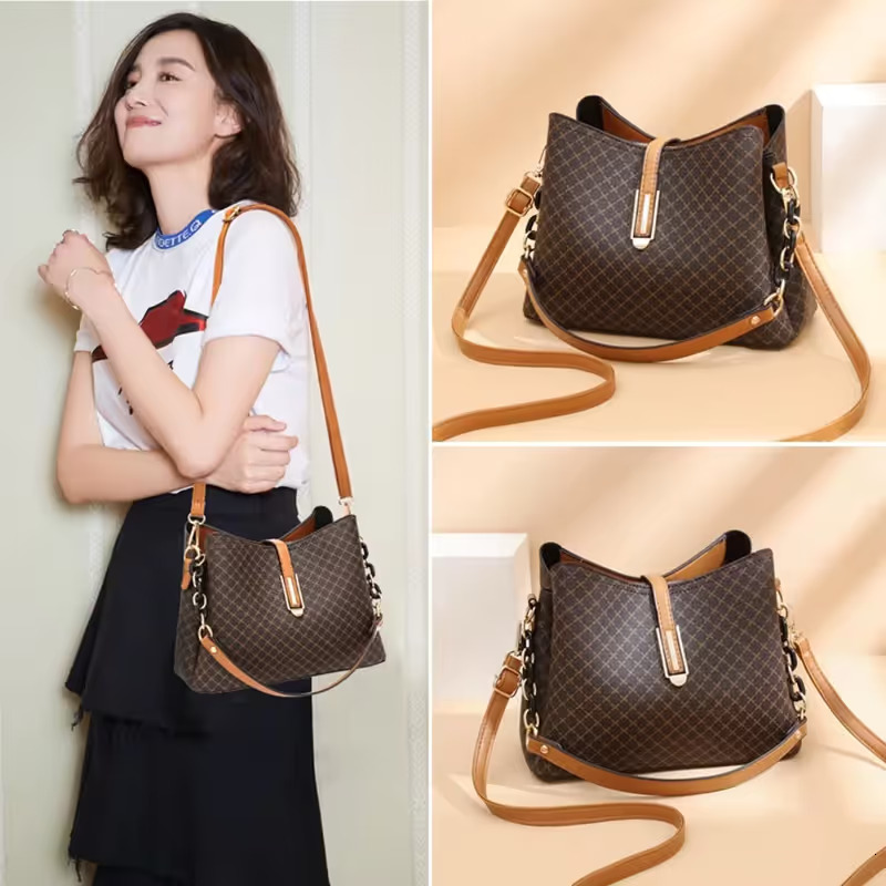Quality New Leather Handbags High Capacity Advanced Sense Female Long Strap Shoulder Bag