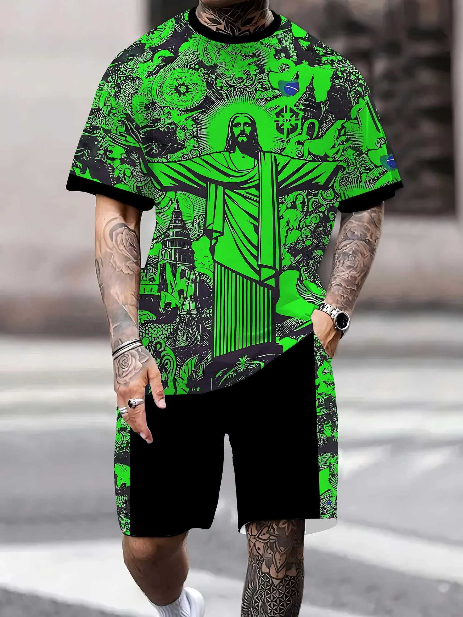 2025 Summer New Brazil Special Edition Jesus Adult Set Summer Football Training Short SLeeve Suitable for MeXJ250412