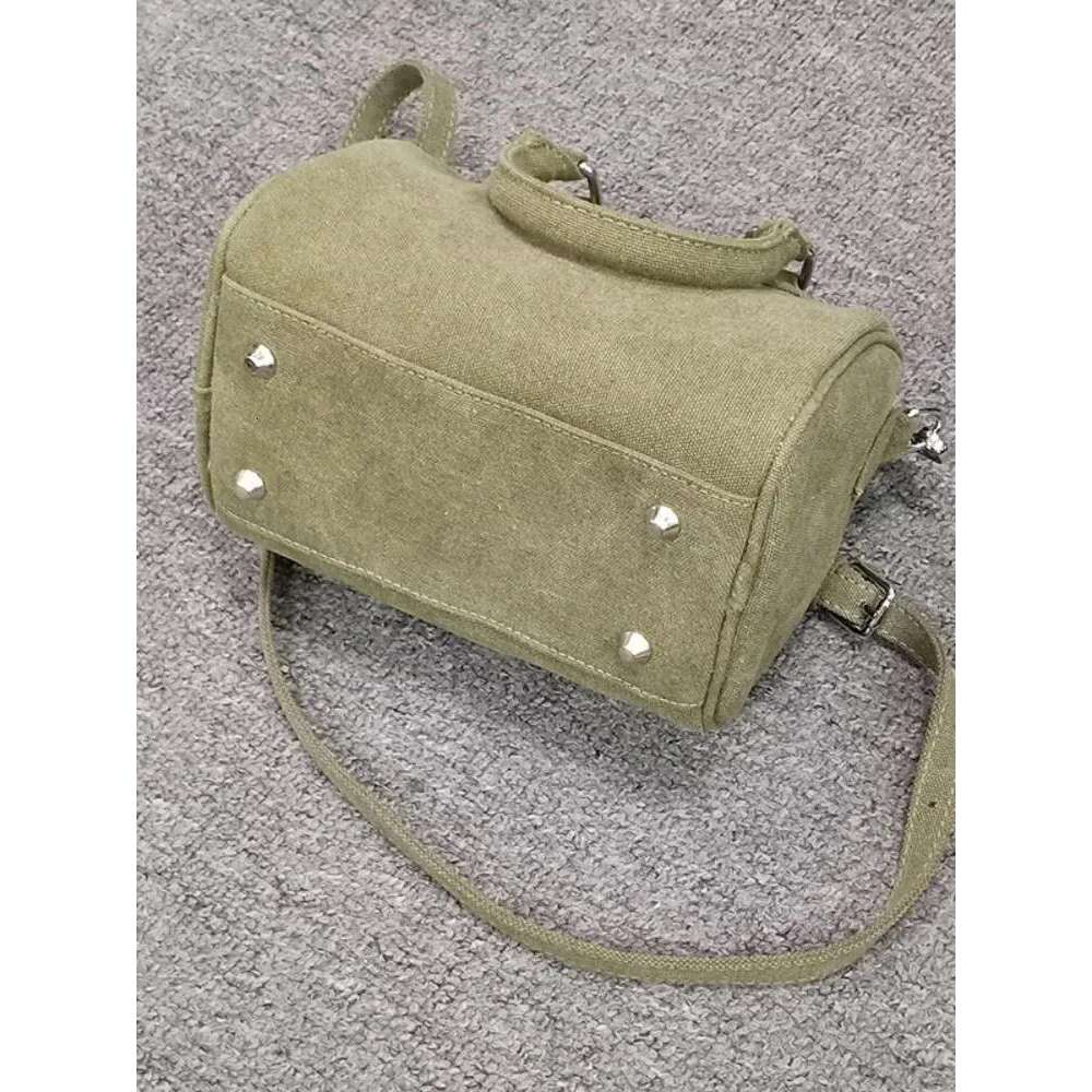 Women Casual Single Shoulder Army Green Canvas Pillow Small Female Tote Handbag Bucket Bag Japanese Crossbody Bags