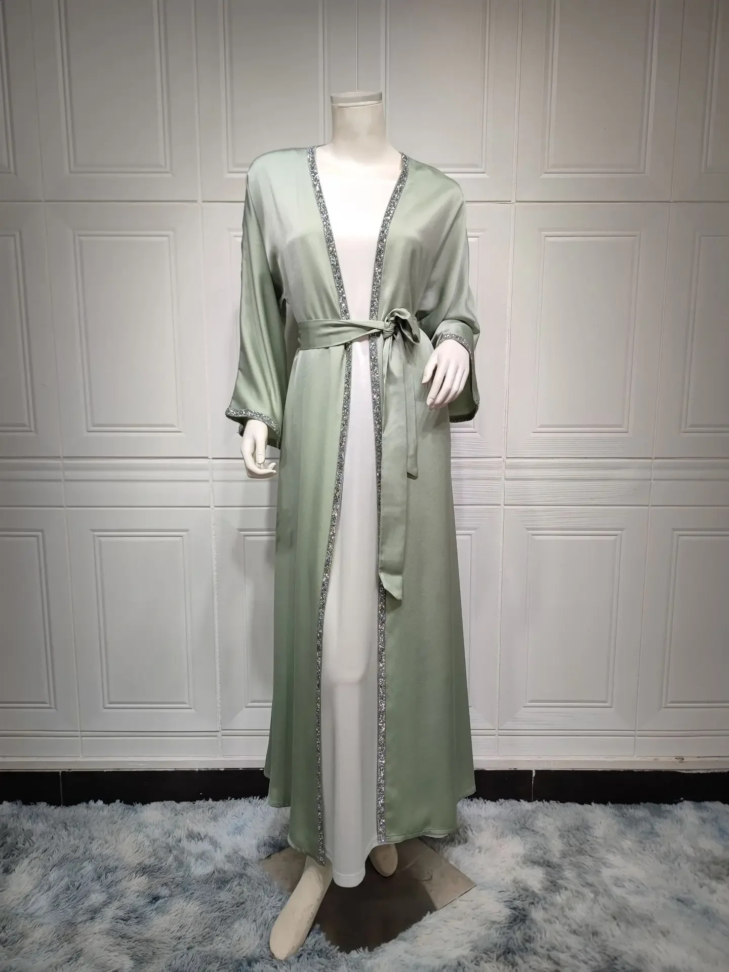 ALSEY Stamping n Womens Fashion Satin Outer Slimming Dress White Inner Abaya Spring Collection 250411