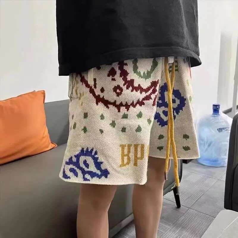 Cashew wer Knitted Men Women Drawstring Loose Five Quarter Pant Summer American Vintage High Street Casual Shorts