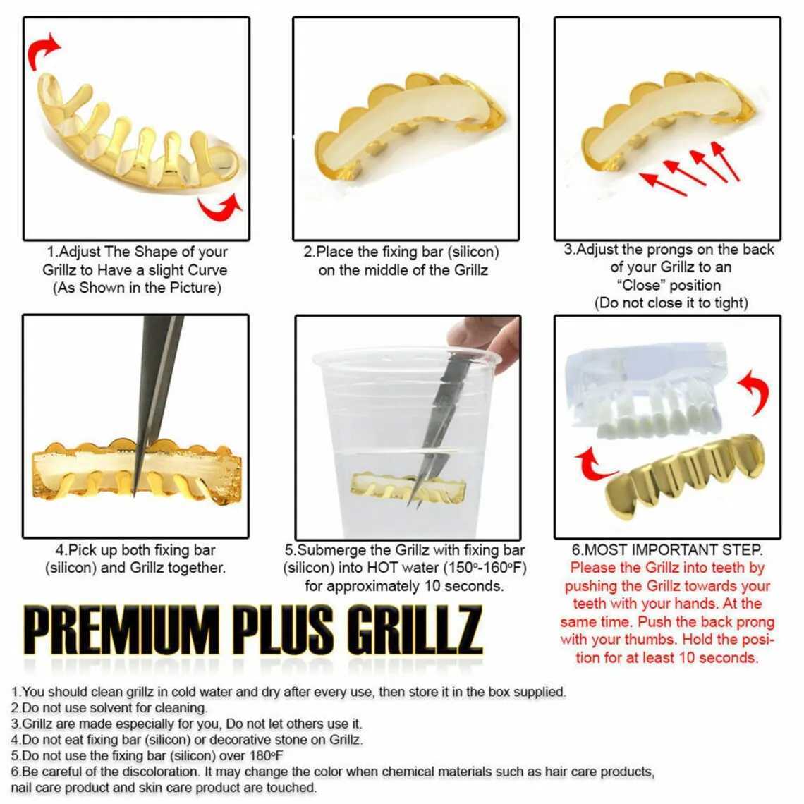 ZS hip-hop rapper dental Grilz 18K gold-plated cross Grilz zircon dental clip jewelry high polished dental cap top and bottom W250412