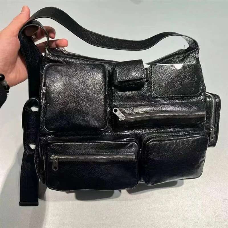 Designer Bag Moto & Biker Square Bags For Women Designer Handbag Purse 2024 New In PU Multiple Pockets Zipper Black Shoulder Crossbody