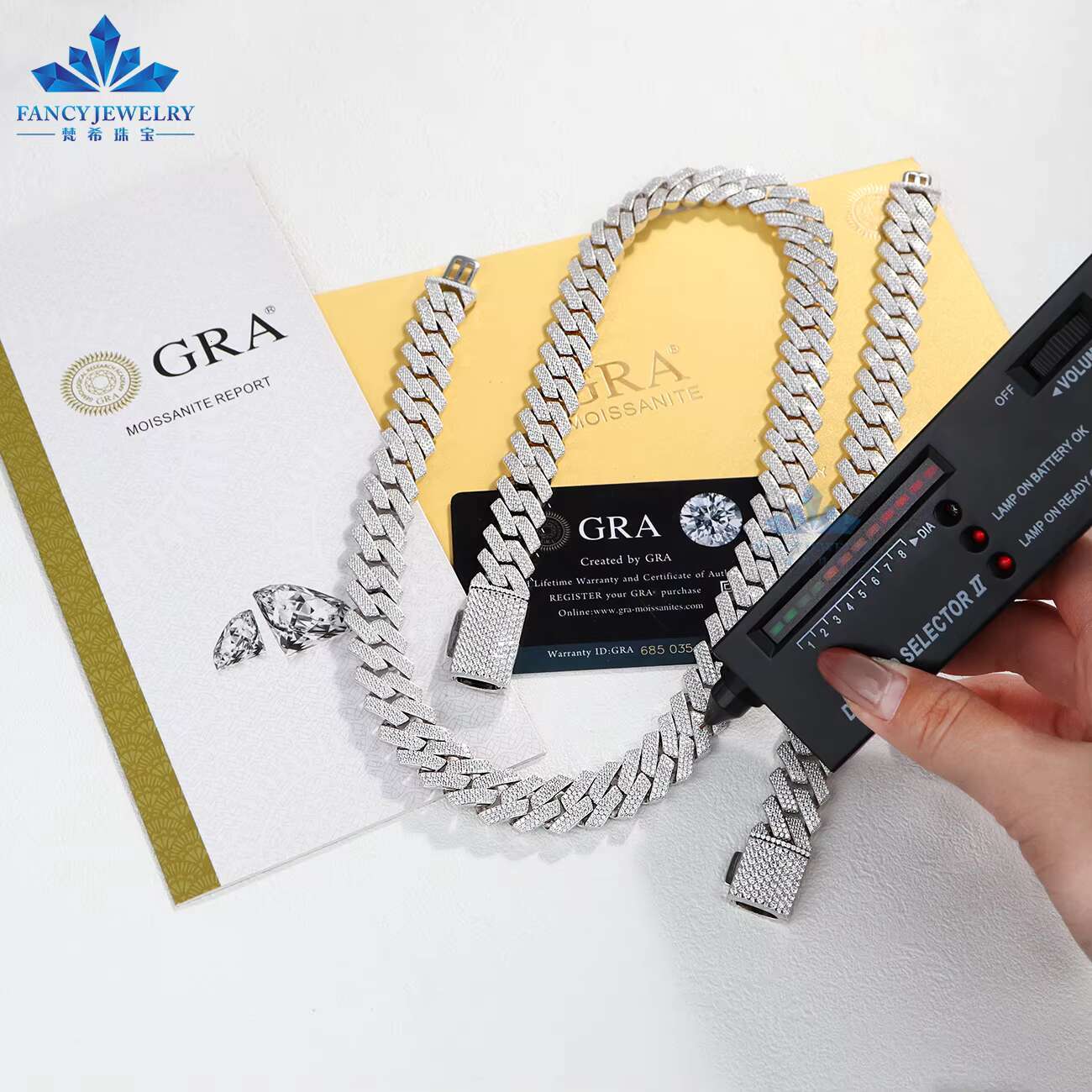 High Quality Moissanite Hip Hop Jewelry 15mm 3 Row Cuban Link Chain 925 Silver Iced Out Cuban Bracelet Necklace with GRA
