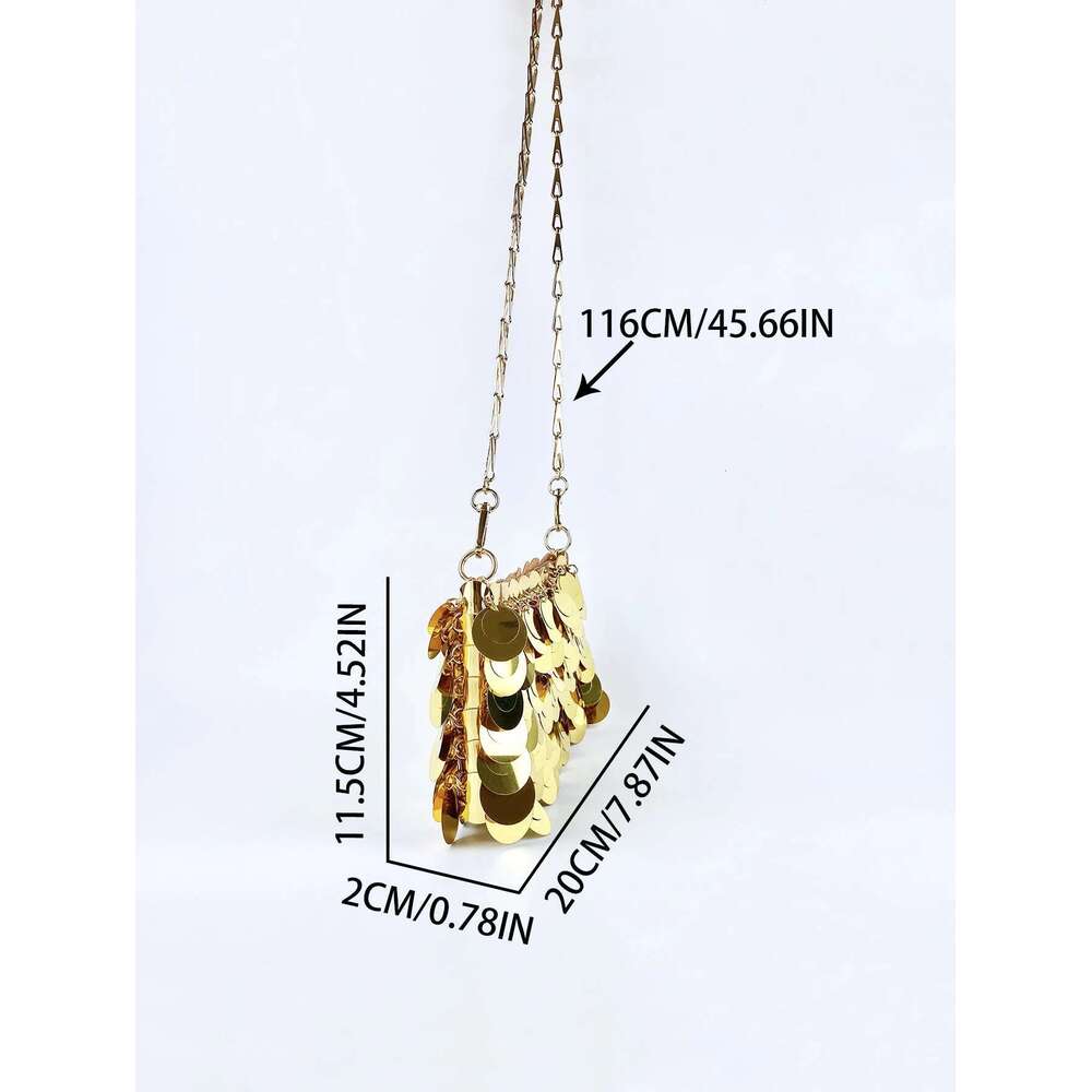 Trendy cool gold glitter chain, women's fashionable and simple texture, horizontal square bag, personalized bag