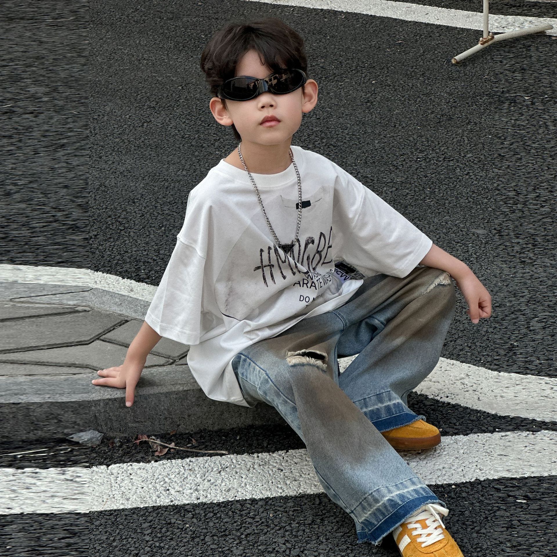 Ddmyshoesvip Boys Korean T Shirt New Style Children S Loose Short Sleeve Top Round Neck Summer Fashion For Small And Medium Sized Children