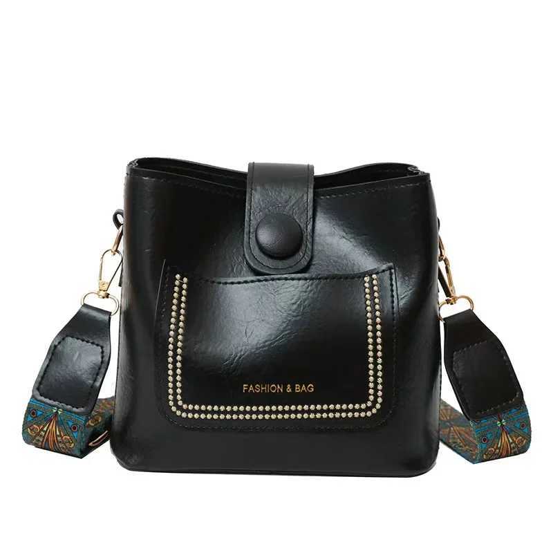Retro Simple PU Leather Bucket Cross Body Bag for Women Luxury Designer Handbag for Women Black Shoulder Bag for WomenXJ250412