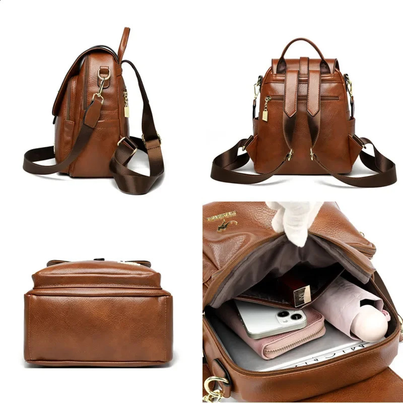 Women Backpack High Quality Leather Fashion Backpack Large Capacity School Bag for Girls Large Travel Backpack 250407