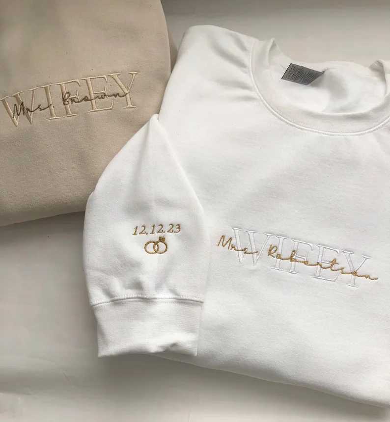 POD customization Custom Embroidered Mrs Name Wifey Sweatshirt Personalised Wifey Sweatshirt Embroidered Bridal Sweatshirt Custom couple giftT251112