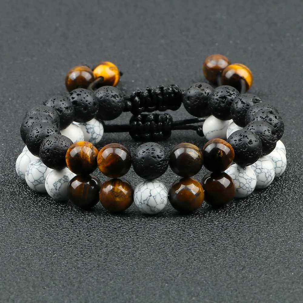 2Pcs Adjustable Braided Natural Stone Beads Bracelets Bangles For Couples Women Men Tiger Eye Lava Bracelet Yoga Jewelry PulseraC250411