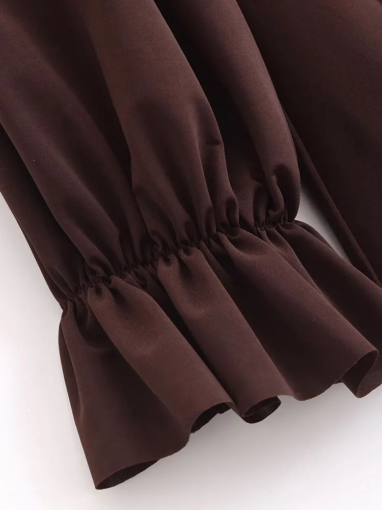 TRZA Ruffle Mini Womens Tie ONeck Long Sleeve Fashion Vestidos Unprinted Good Product 250411