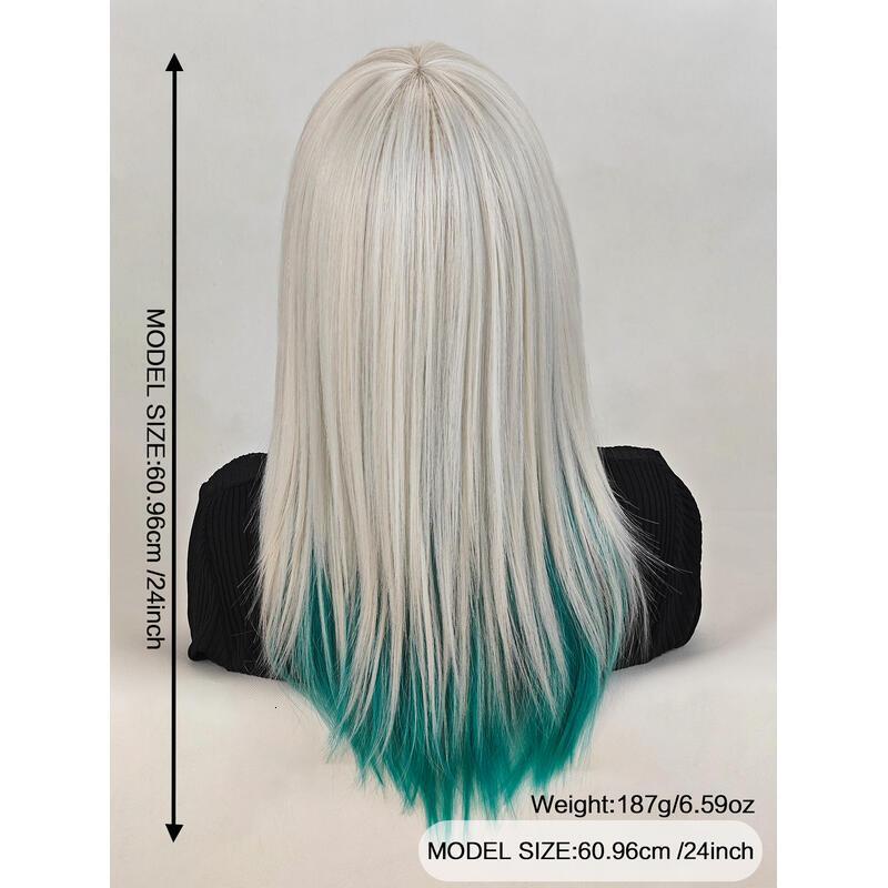 Long Matt light green Women,Matt white plus lavender Wigs with Bangs Layered Shoulder Length Synthetic Wig for Daily Party (24 inch)