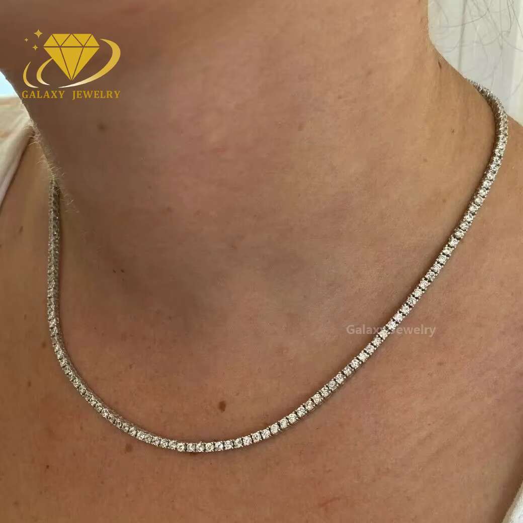 Trendy Iced Out Moissanite Diamond 2mm Rose Gold Plated 925 Silver Tennis Chain Moissanite Jewelry Women Hiphop Tennis Necklace