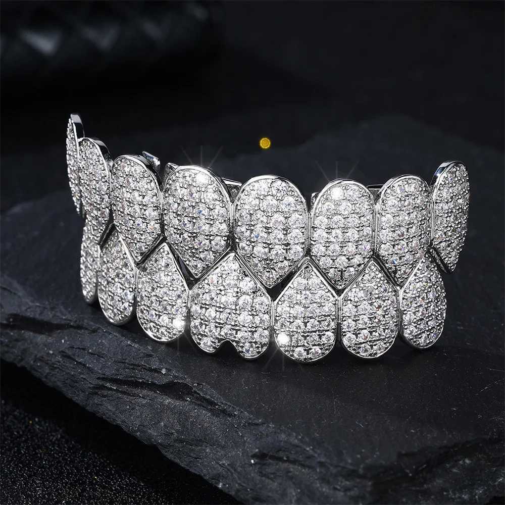 D Zs new golden teeth Grilz ice out CZ stone Grills teeth mouth punk teeth hat cosplay party teeth rapper fun jewelry W250412