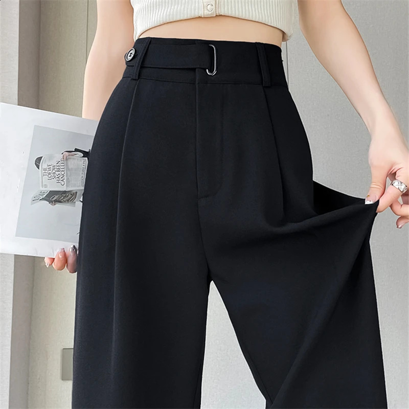High Waist Cotton Linen Suit Wide Leg Womens Full Pants Summer Female Elegant Minimalism Straight Loose Trousers Autumn 250411
