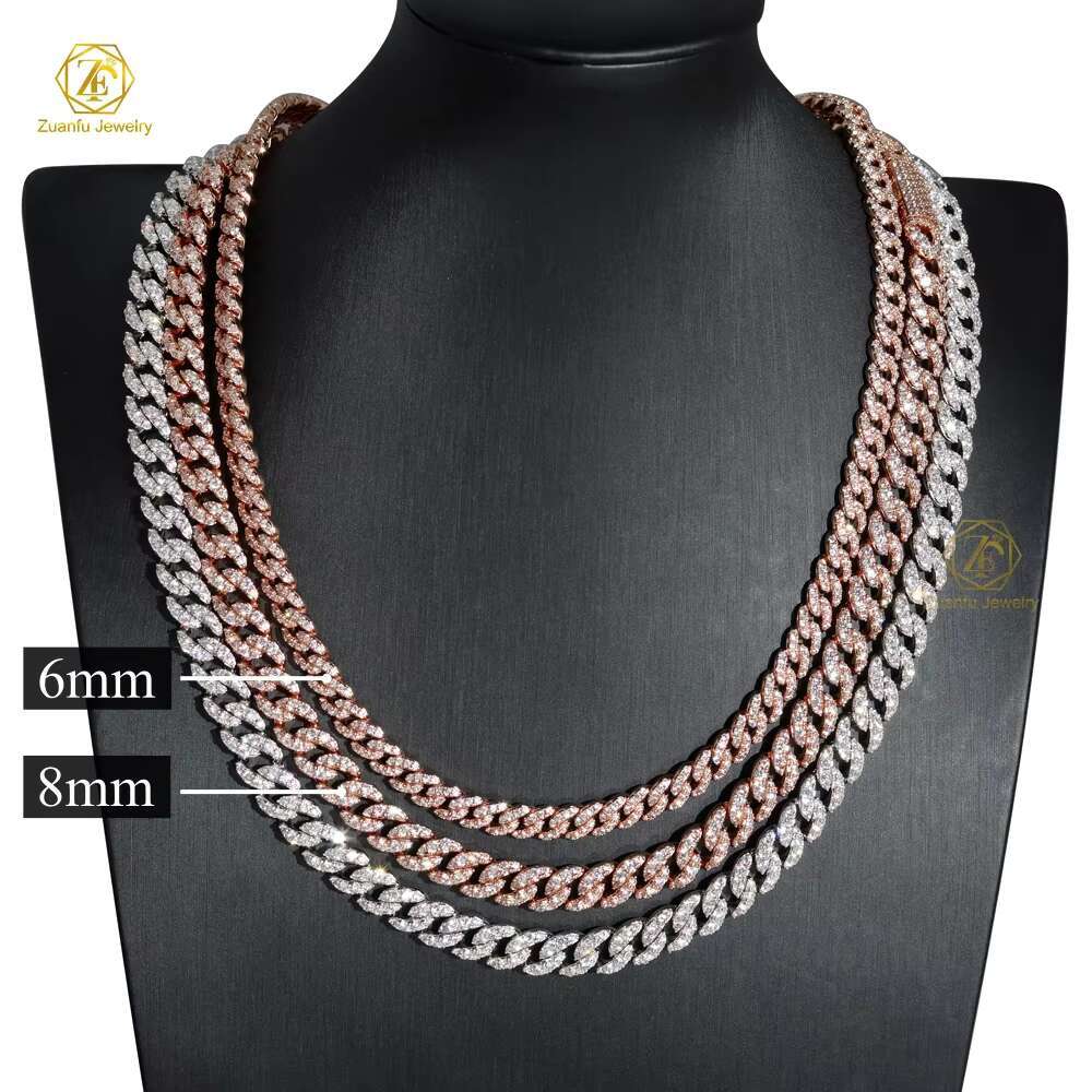 RTS 925 Sterling Silver Moissanite Diamond Necklace with 8mm-12mm GRA Ice Out Cubans 10mm Link Chain and Rapper Bracelet