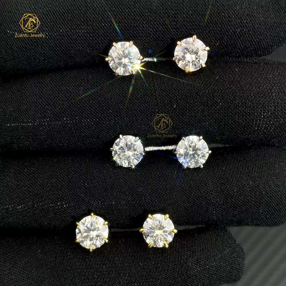 Hot Sale High Quality Moissanite Earrings 6.5mm 6 Prongs Round Cut Moissanite 925 Sterling Silver Stud Earrings
