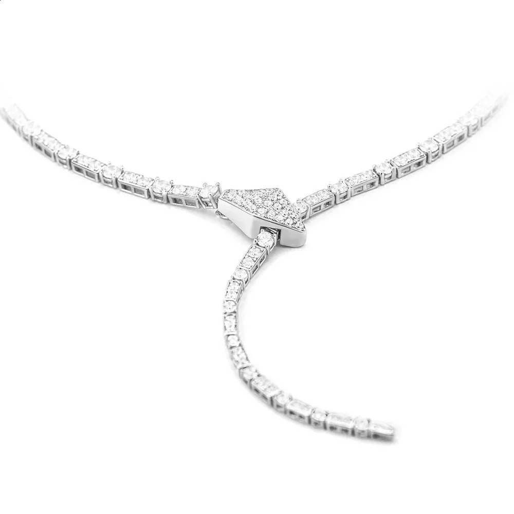 silver 5mm white cubic zirconia necklace for women 50cm vintage snack shaped necklace wedding jewelry 250409