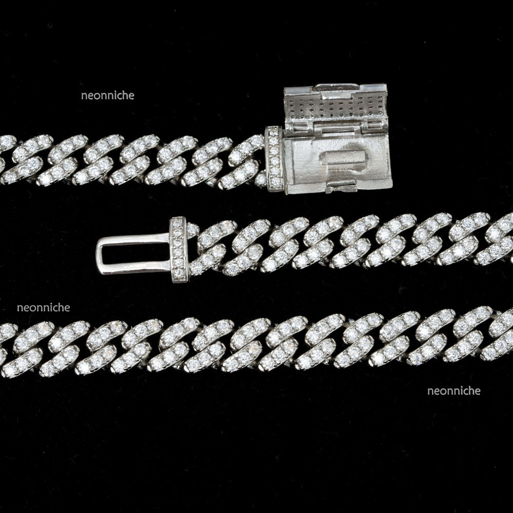 Qian Jian Mossanite Jewelry VV Smossanite 8mm22-26in S Sier Dia Necklace Men's Moissanite Hiphop Cuban Chain