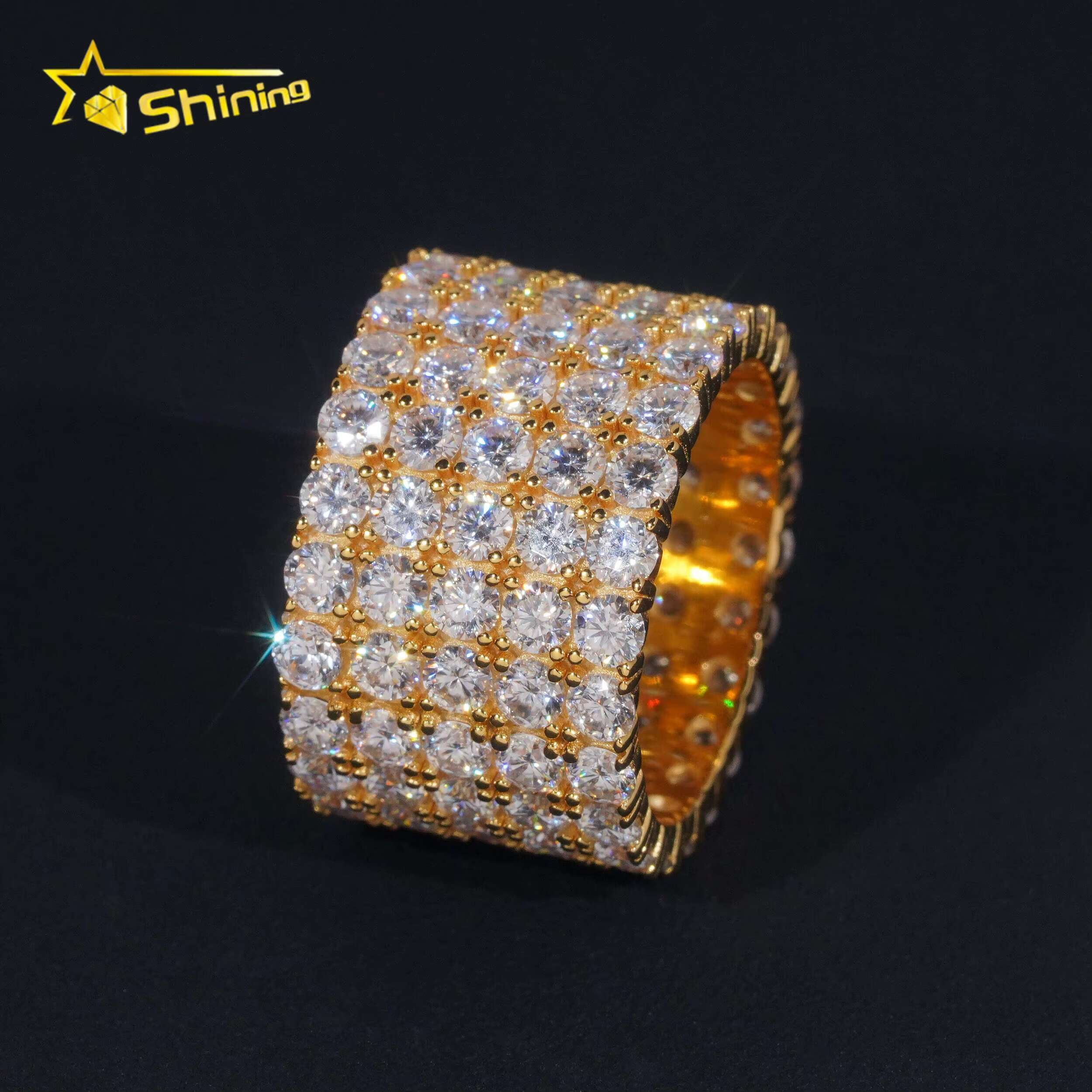 Fine Jewelry GRA 14K 18K Gold Plated Solid 925 Sterling Silver Iced Out Diamond Moissanite Fully Iced 5 Rows Eternity Band Ring