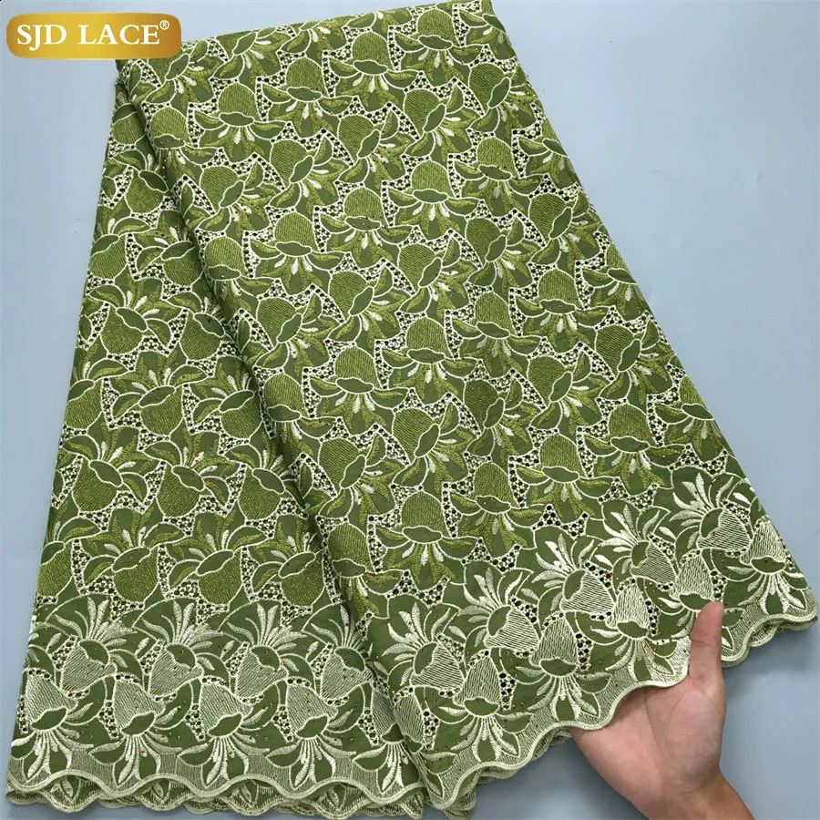 SJD LACE African Cotton Lace Fabric 5 Yards 2024 High Quality Austria Nigerian Stones Cotton for Sewing lace Women DIY Dress4016 250407