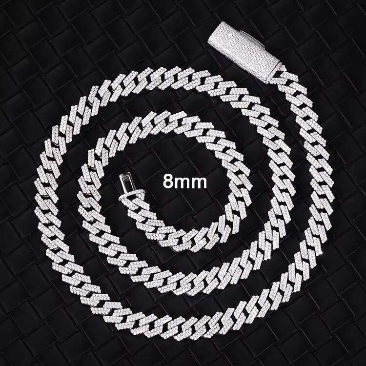 Yu Ying Wholesale Hiphop Jewelry 2rows 8mm Miami Cuban Link Chain Moissanite With 925 Sterling Silver VVS1-D Cuban Necklaces