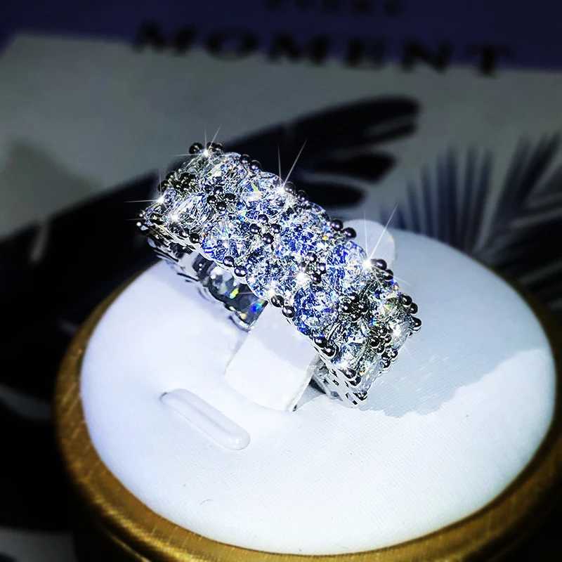925 sterling silver luxury double row white zircon ring suitable for womens wedding parties birthdays fashionable jewelry giftsXJ250412