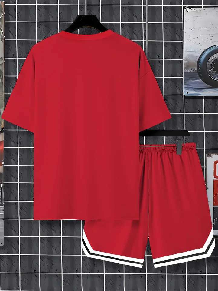 Los Angeles Xin Mens Casual Set Round Neck Short Sleeve Drawstring Short Sleeve Suitable for Daily Outdoor Sports in SummerXJ250412