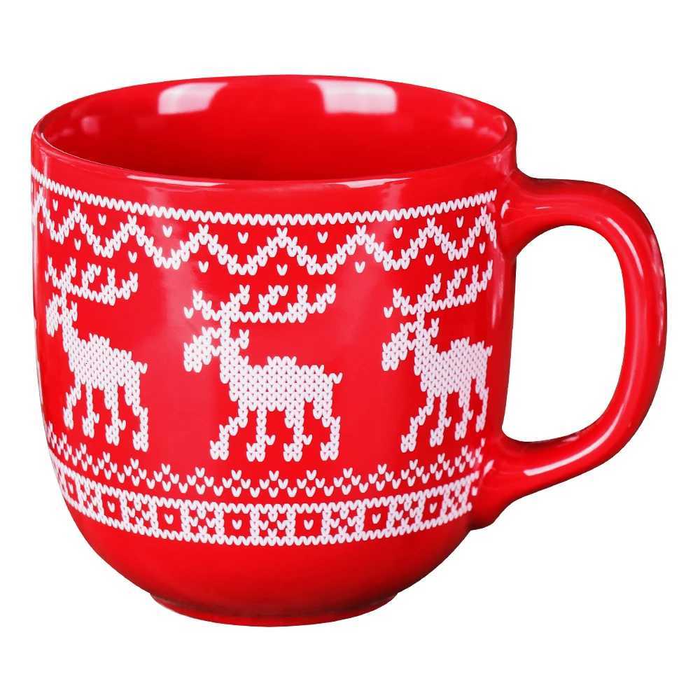 Christmas 350ml Premium Ceramic Christmas Mug Red Cup With Cartoon Reindeer Handle Design For Coffee Milk Water Xmas Gifts Y251112