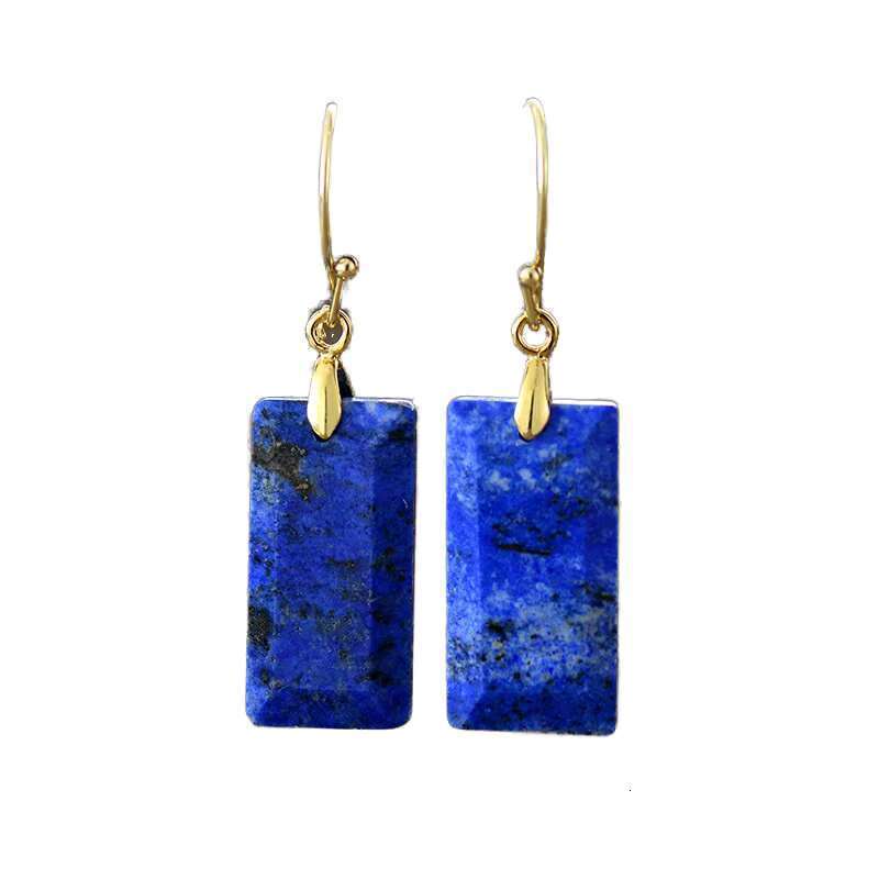 Natural Crystal Square Gemstone Dangle Gold Plated Needle Imperial Jasper Stone Drop Earrings