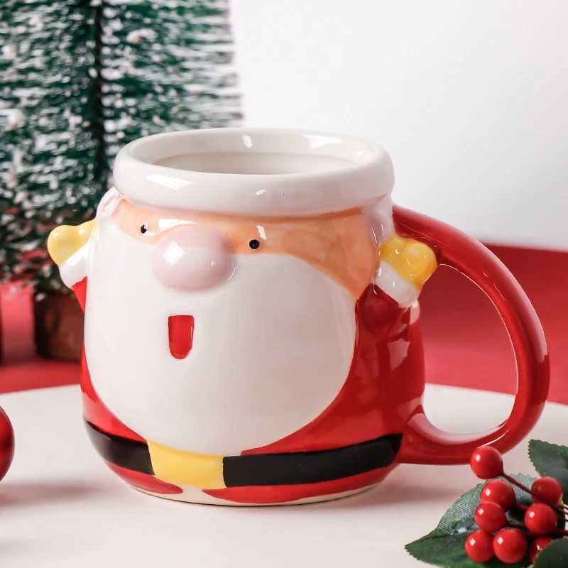 Christmas 3D Santa Design Warm Christmas Theme Hand Painted Eco-Friendly Clay Mug Coffee Milk Tea Ceramic Cup Holiday Kitchenware Gift Y251112