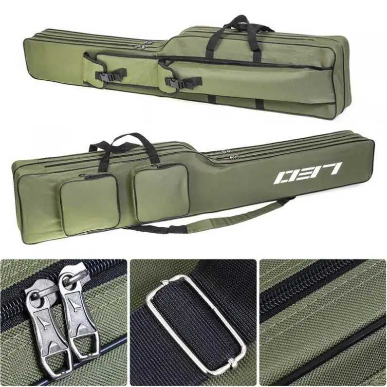 1.3m Double Layer Large Capacity Collapsible Carp Fishing Rod Bags Multi Pocket Sea Fishing Tackle Foldable Package Z250411