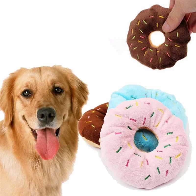 High Quality Soft Dog Doughnut Plush Pet Dog Toy Dog Chewing Toy Cute Puppy Squeezer Sound Toy Fun Puppy Mini Dog Interactive Toy T2504012