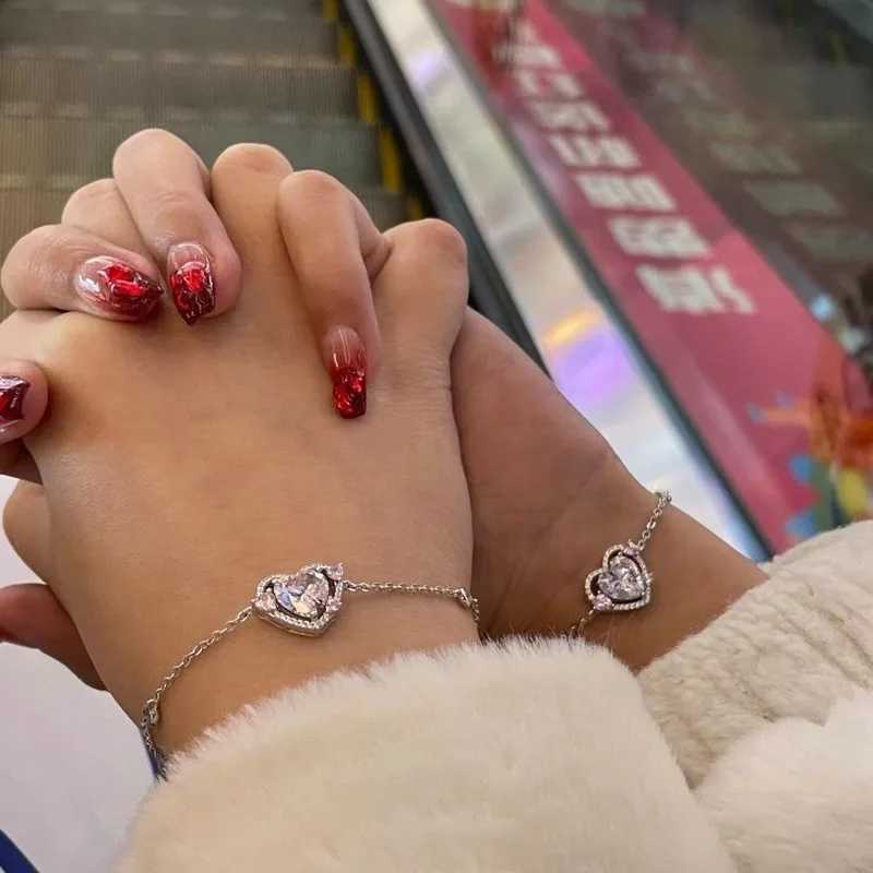 Women Fashion Delicate Pink Crystal Heart Bracelet Y2K Girls Fairy Rhinestone Elegant Adjustable Bracelet Party Jewelry GiftsC250411
