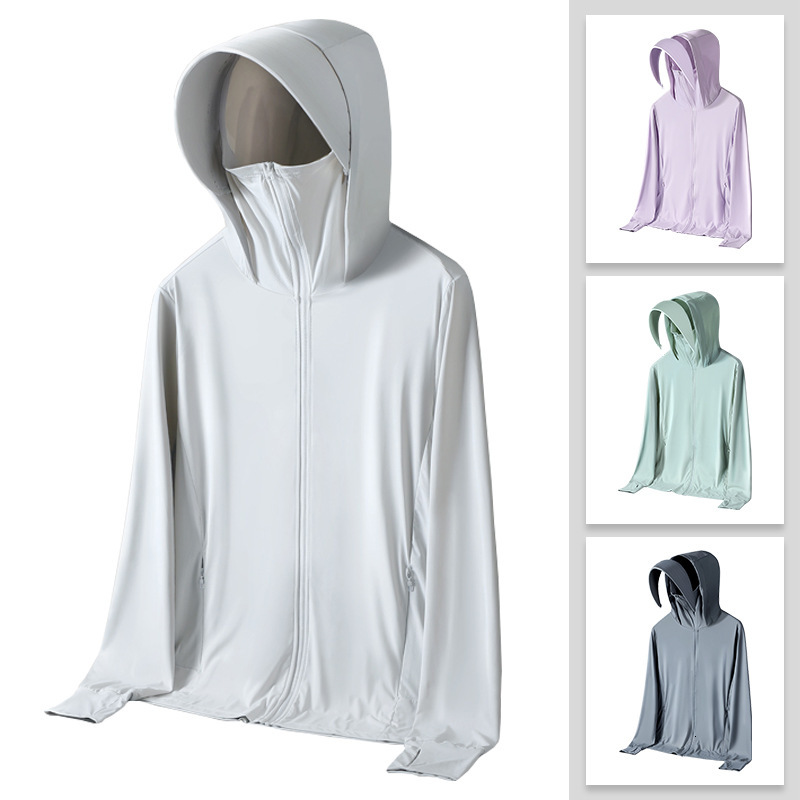 Sunscreen Clothing for Women in Summer Uv Protection Sun Protection Hooded Skin Clothing Thin and Breathable Ice Silk Sunscreen Clothing Fishing Cloth