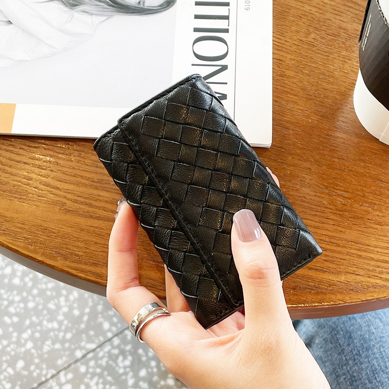 2025 new Genuine leather key case and wallet combination bag sheepskin woven key case compact and portable coin purse