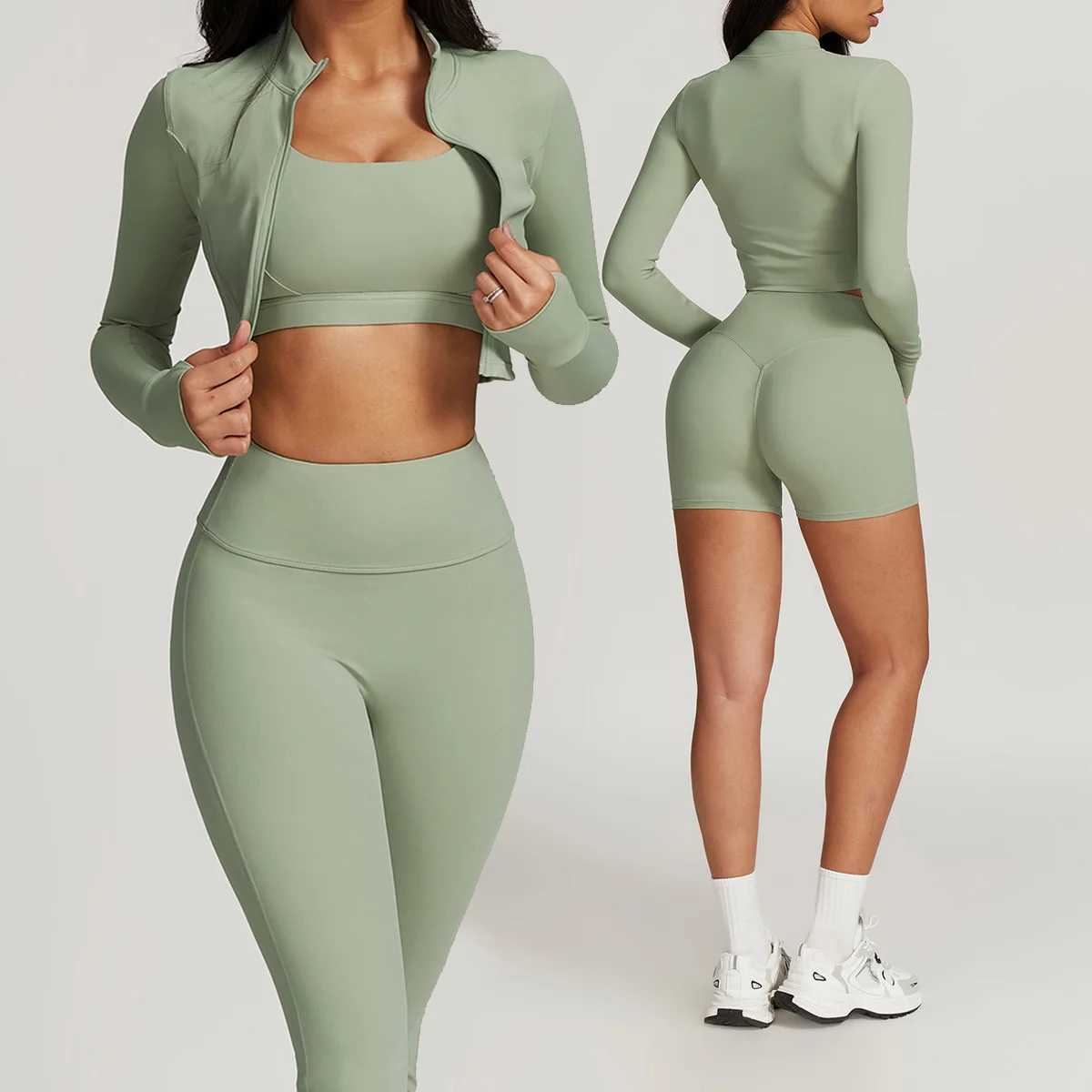 Yoga Suit Women Tracksuit Workout Leggings Gym Fitness Bra Long Sleeve Sports jacket Push Up Yoga Pants Tights Sets High quality J251112