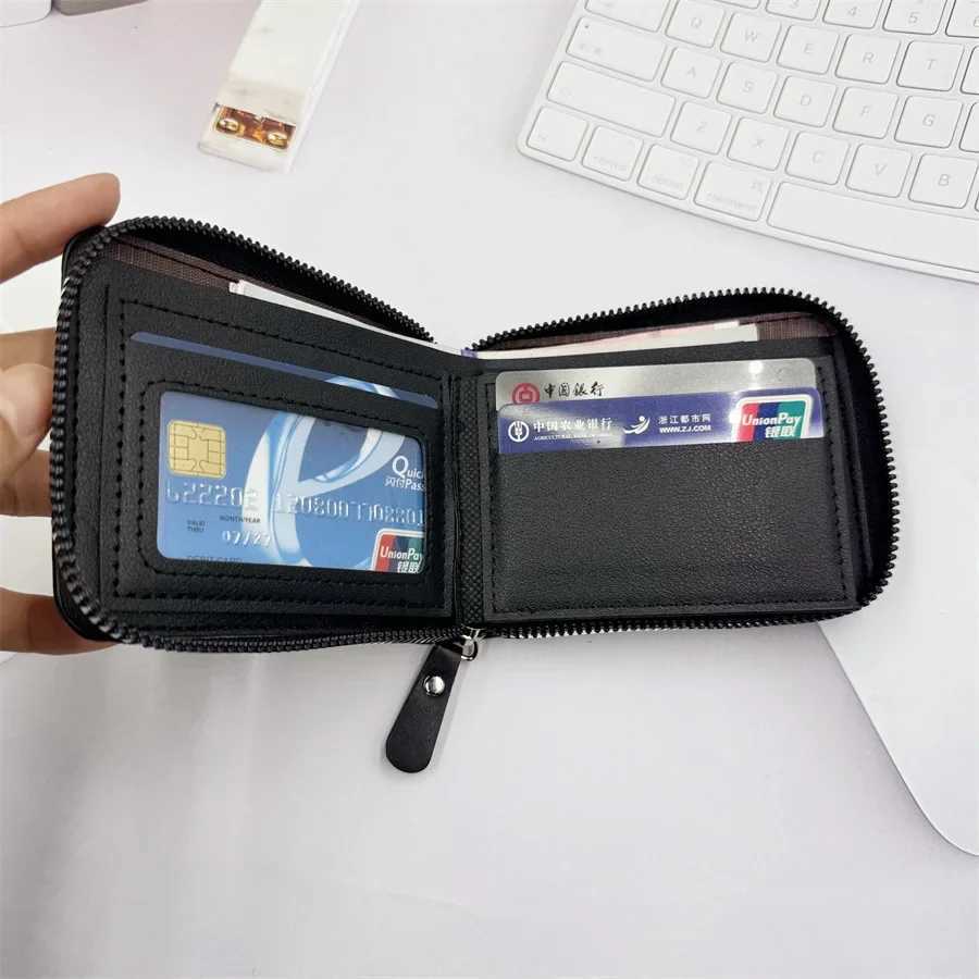 1 piece of leather mens wallet mens wallet mens zipper card holder with coin pocket Rfid wallet mens money bag gift Z250411