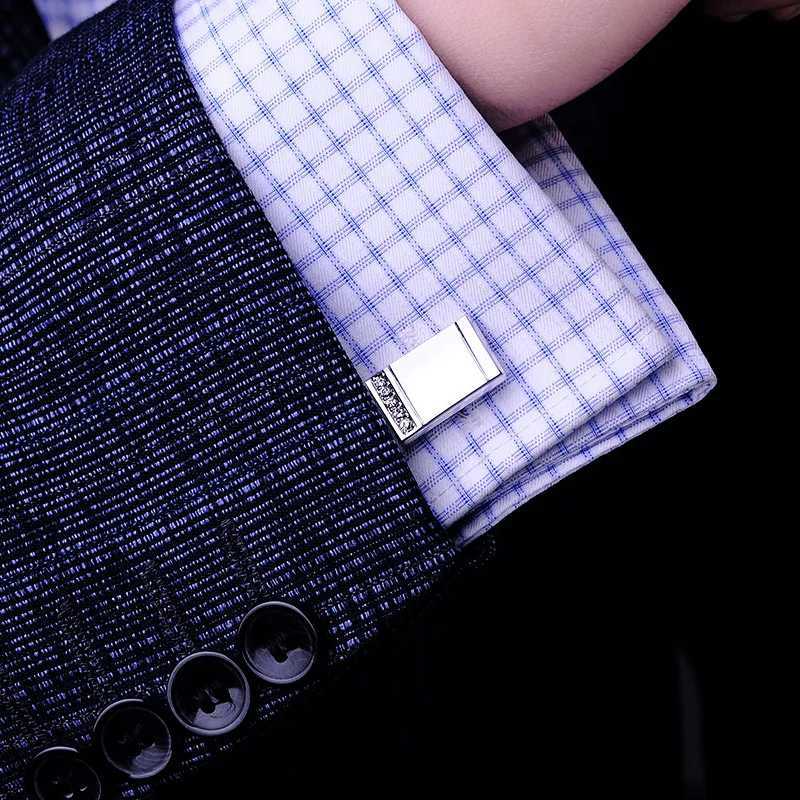 Simple rectangular crystal mens cufflinks French shirt blank buttons Business metal copper brass beauty jewelry giftsT250412