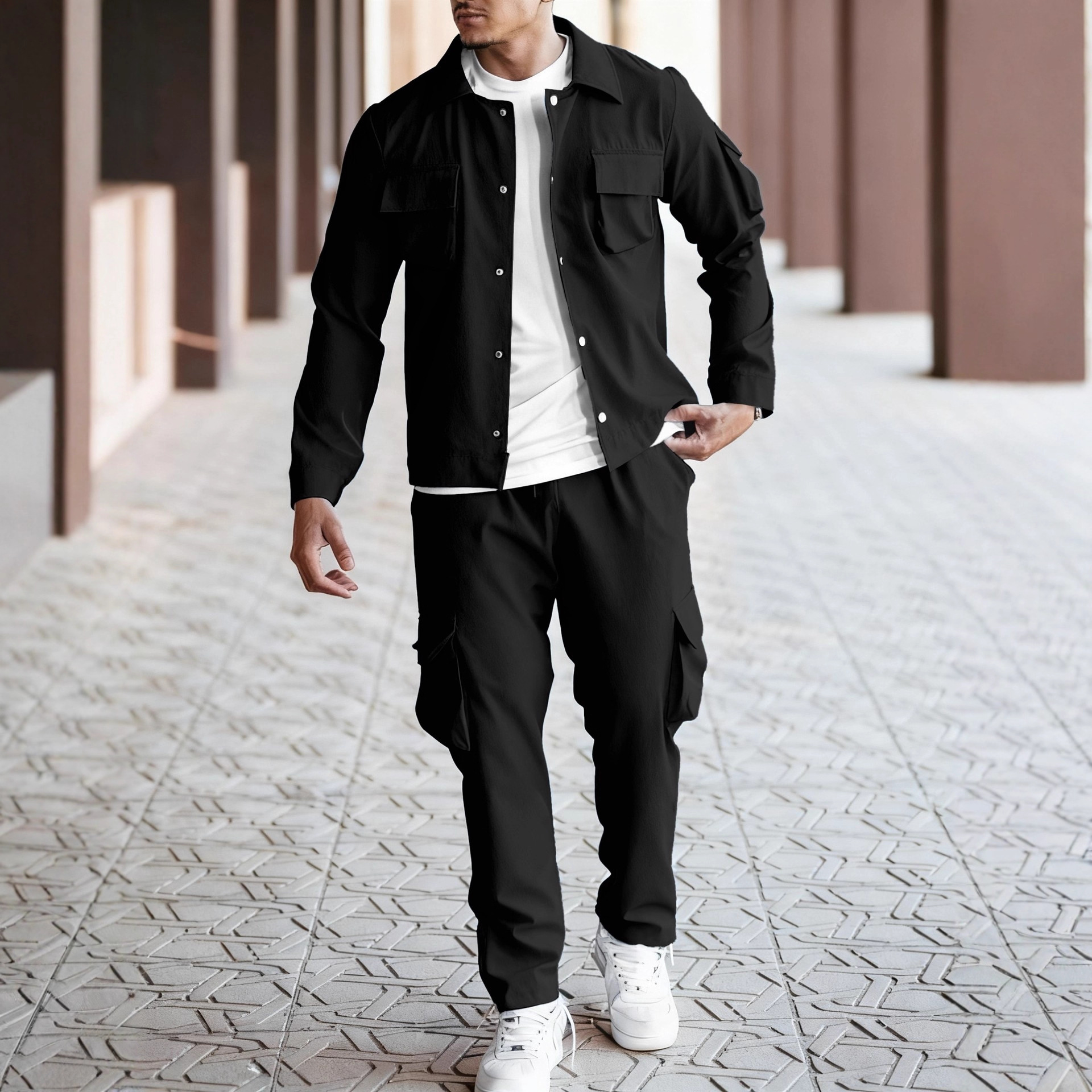 Mens workwear multi-pocket long sleeved jacket sets long pants suit casual motorcycle suit tracksuits 2pcs sets fashion designer Tracksuit two pieces 
