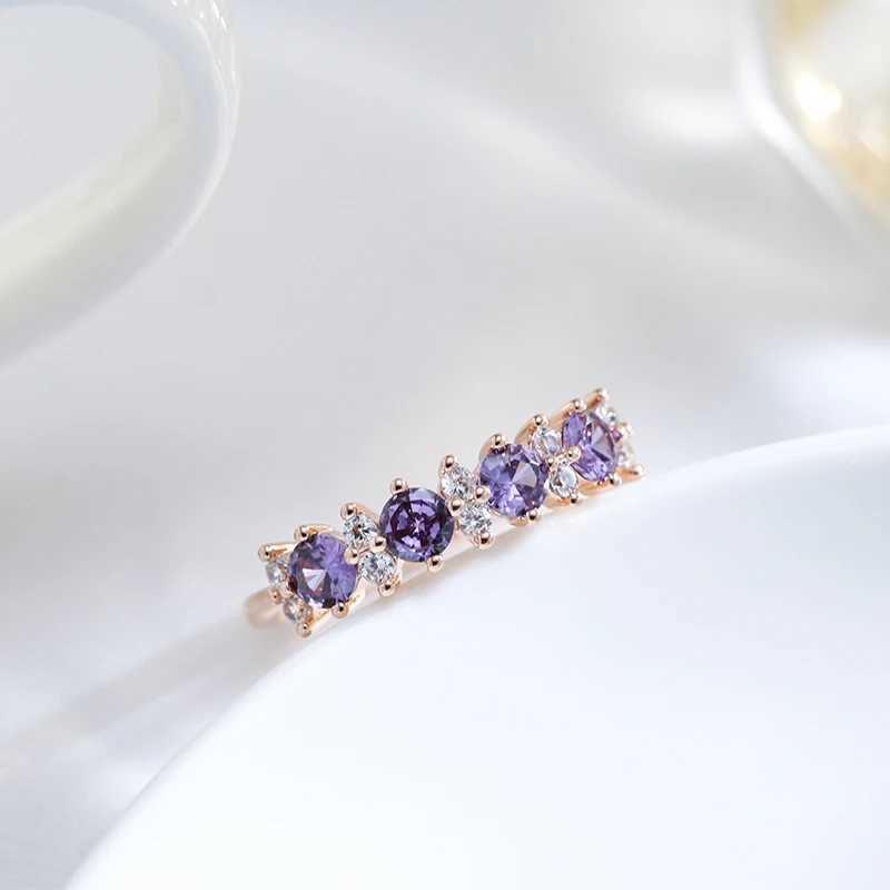 Kinel Hot Flash Purple Natural Zircon Ring 585 Rose Gold Round Match Wedding Band Daily Exquisite JewelryXJ250412